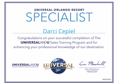Universal Orlando Certification Darci