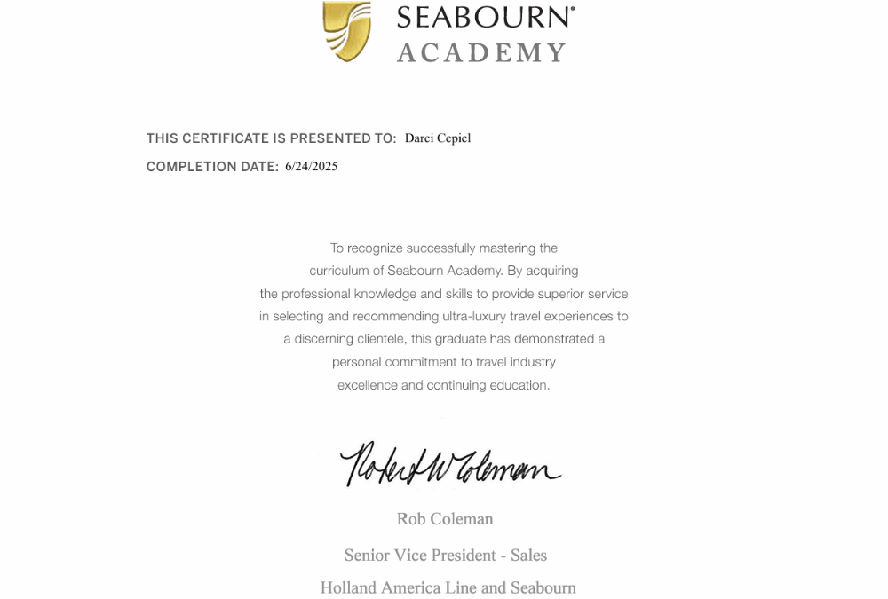 Seabourn Certificate