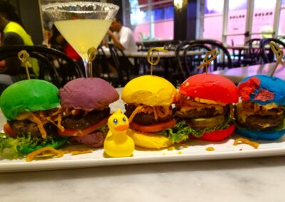 sugar factory rainbow hamburger sliders